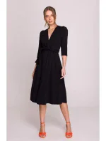 S404 Pletené šaty s opaskom na zaväzovanie - čierne S404 Pletené šaty s opaskom na zaväzovanie - čierne