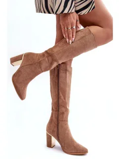 Dámske semišové čižmy na vysokom podpätku Kilrenita beige - Seastar