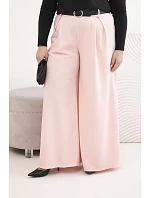 Dámske Plus veľkosť široké nohavice s opaskom Powder Pink Dámske Plus veľkosť široké nohavice s opaskom Powder Pink