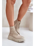 Zazoo 60472 Skórzane Botki Na Platformie I Koturnie Beżowe