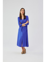 S365 Viskózové šaty áčkového strihu s viazanými rukávmi - modré