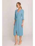 S396 Šaty so zavinovacími detailmi v strednej dĺžke - nebesky modré S396 Šaty so zavinovacími detailmi v strednej dĺžke - nebesky modré