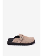 Zamszowe Klapki Chodaki Damskie Na Platformie Big Star RR274A376 Beżowe