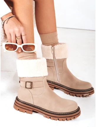 Dámske zateplené čižmy béžové FashionStreet ZY1228 Dámske zateplené čižmy béžové FashionStreet ZY1228