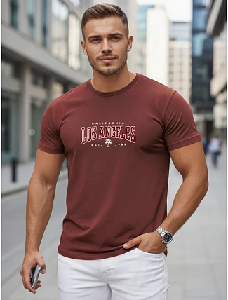 Pánske bavlnené tričko s nápisom v bordovej farbe FashionStreet NX5136R Pánske bavlnené tričko s nápisom v bordovej farbe FashionStreet NX5136R