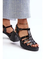 Lakierowane Skórzane Sandały Damskie Na Słupku Vinceza 66621 Czarne