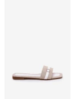 Płaskie Klapki Damskie Z Paskiem I Sprzączką Beżowo-Białe Zilina