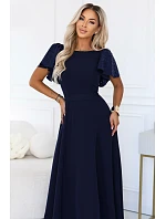 694-4 MIRELLA Elegantné maxišaty so zvonovým strihom a flitrovými rukávmi – tmavomodré 694-4 MIRELLA Elegantné maxišaty so zvonovým strihom a flitrovými rukávmi – tmavomodré