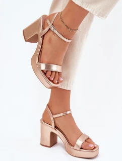 Eko Skórzane Sandały Na Słupku Różowe Złoto Lillita