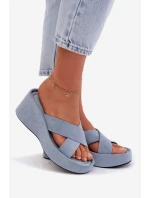 Dámské nazouváky na platformě z eko semiše modré Calorine