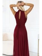 636-1 VERONICA luxusné dlhé šaty s brokátovým akcentom a elegantnou líniou - bordové 636-1 VERONICA luxusné dlhé šaty s brokátovým akcentom a elegantnou líniou - bordové