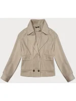 Voľná béžová pruhovaná rebrovaná bunda s golierom (244003) Voľná béžová pruhovaná rebrovaná bunda s golierom (244003)