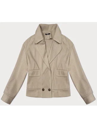 Voľná béžová pruhovaná rebrovaná bunda s golierom (244003) Voľná béžová pruhovaná rebrovaná bunda s golierom (244003)