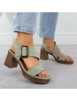 Dámske semišové sandále so zeleným ihlovým podpätkom Potocki 54307