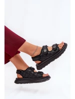Damskie Sandały Z Ozdobnymi Detalami Na Rzepy Czarne Zoliner
