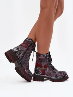 Skórzane Botki Workery Damskie Maciejka 07072-23 Bordowe