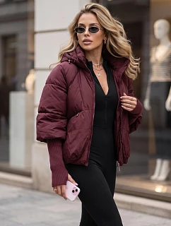 Dámska zimná prešívaná bunda s kapucňou, bordová, FashionStreet TY5898