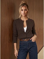 Dámsky kardigán s gombíkmi, čokoládová farba, FashionStreet MY2580 Dámsky kardigán s gombíkmi, čokoládová farba, FashionStreet MY2580