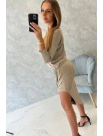 Asymetrické šaty, 3/4 rukávy, tmavo béžové