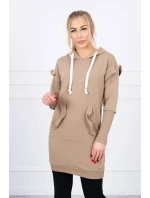 Šaty s ozdobnými volánikmi a kapucňou camel