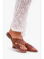 Skórzane Damskie Klapki Lewski Shoes 3682 Camel