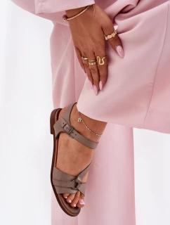 Zazoo 40182 Skórzane Sandały Damskie Ciemnobeżowe