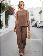 Dámsky ľanový komplet s nohavicami Poľský výrobok taupe FashionStreet AY1176