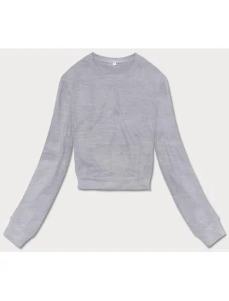 Svetlosivá tenká krátka dámska tepláková mikina (8B938-2) Svetlosivá tenká krátka dámska tepláková mikina (8B938-2)