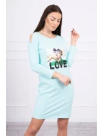 Šaty s potlačou Love v mätovej farbe