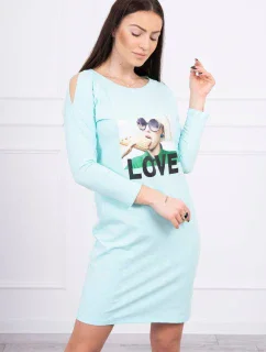 Šaty s potlačou Love v mätovej farbe