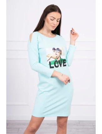 Šaty s potlačou Love v mätovej farbe