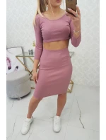 Súprava blúzky a sukne tmavo ružová