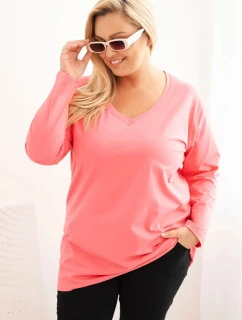 Dámska blúzka s výstrihom do V a dlhými rukávmi ružová