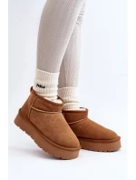 Modne Zamszowe Niskie Śniegowce Camel Nucca