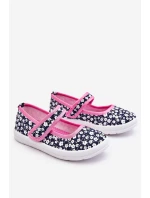 Dziecięce Baleriny Na Rzep W Print Granatowo-Różowe Selah