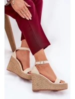 Sandały Damskie Na Koturnie Z Plecionką Beżowe Adelio