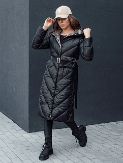 Dámsky prešívaný kabát s kapucňou TY4513 čierny – FashionStreet