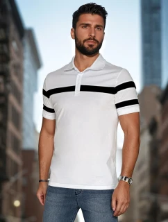 Pánske polo tričko s pruhmi biele FashionStreet PX0628