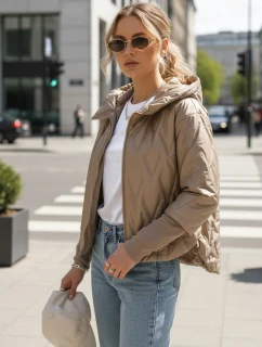 Dámska prechodná prešívaná bunda s kapucňou FashionStreet camel TY5561
