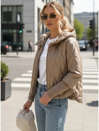 Dámska prechodná prešívaná bunda s kapucňou FashionStreet camel TY5561