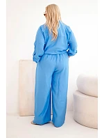 Dámska súprava nadmernej veľkosti s košeľou a širokými nohavicami Denim