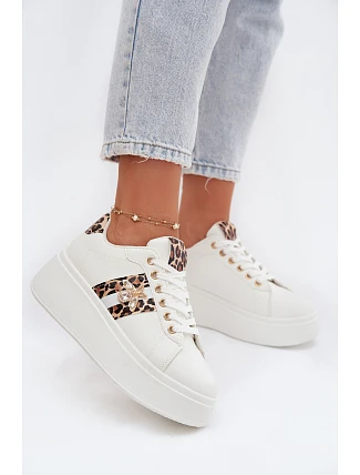 Dámské tenisky na platformě s přezkou Bílá leopardí vzor Palvessa