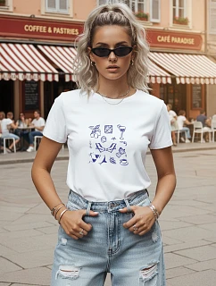 Dámske tričko s potlačou letných ikon, biele, FashionStreet NX8021RY