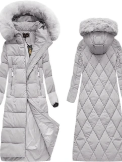 Dámska dlhá zimná bunda s kapucňou sivá (7688)