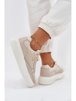 Skórzane Sneakersy Damskie Na Platformie Beżowe Velarria Skórzane Sneakersy Damskie Na Platformie Beżowe Velarria