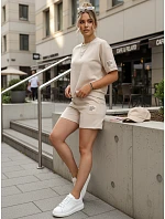 Dámsky viskózový set s motýlikom a šortkami béžovej farby FashionStreet AY1195