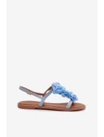 Dámské Sandály Ploché Modré Ozdobné Květiny Noemia