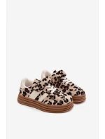 Dievčenské tenisky s leopardím vzorom na suchý zips Beige Satinia