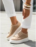 Béžové dámske tenisky na hrubej semišovej podrážke basic FashionStreet ZY1373 Béžové dámske tenisky na hrubej semišovej podrážke basic FashionStreet ZY1373