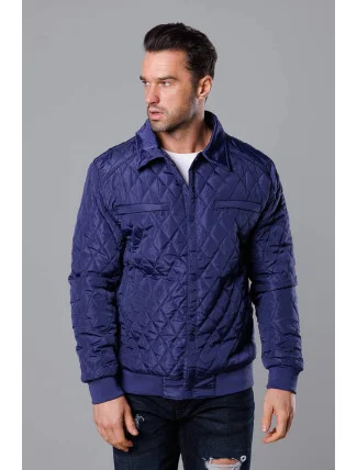 Tmavomodrá pánska prešívaná bunda s golierom (58M13080-215) Tmavomodrá pánska prešívaná bunda s golierom (58M13080-215)